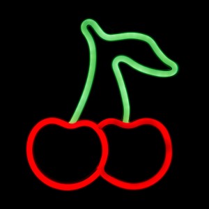 Neonowa lampa ścienna LED w kształcie wiśni, czerwono-zielona.