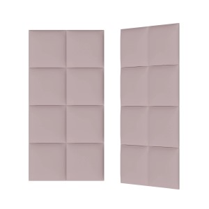 Panele ścienne t.b.t. w kolorze różowym z kwadratowym obiciem.
