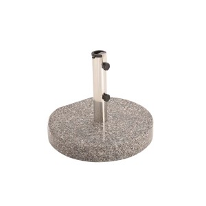 Szara granitowa podstawa parasola ze srebrnym słupkiem.