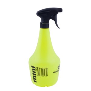 Żółty opryskiwacz z czarną głowicą rozpylającą do ogrodu i domu.