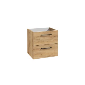 Szafka pod umywalkę t.b.t. z dwiema szufladami w drewnopodobnym dekorze.