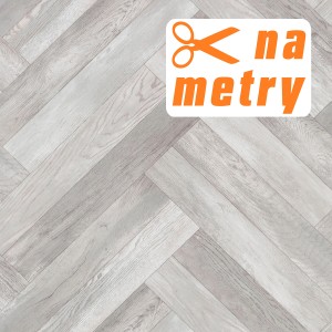 Jasna podłoga PCV we wzór jodełki, dostępna na metry.