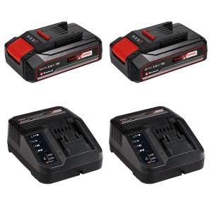 Zestaw akumulatorów i ładowarek do elektronarzędzi Einhell.