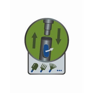 Symboliczny obraz dla t.b.t. do prac ogrodowych: Wymiana nasadki przedstawiona strzałkami.