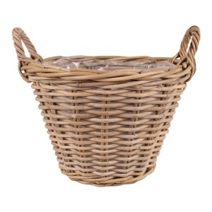 Pleciona osłonka na doniczkę z uchwytami, naturalny kolor. Dekoracyjna donica do wnętrz.
