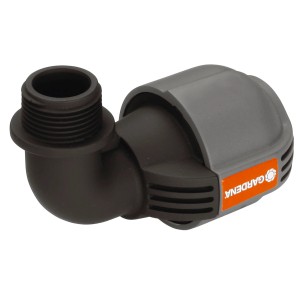 Kolanko Gardena 25 mm x 19 mm z gwintem zewnętrznym do systemów nawadniania.