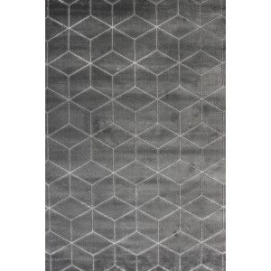 Szary dywan z geometrycznym wzorem kostek. Dywan z krótkim włosiem do salonu.