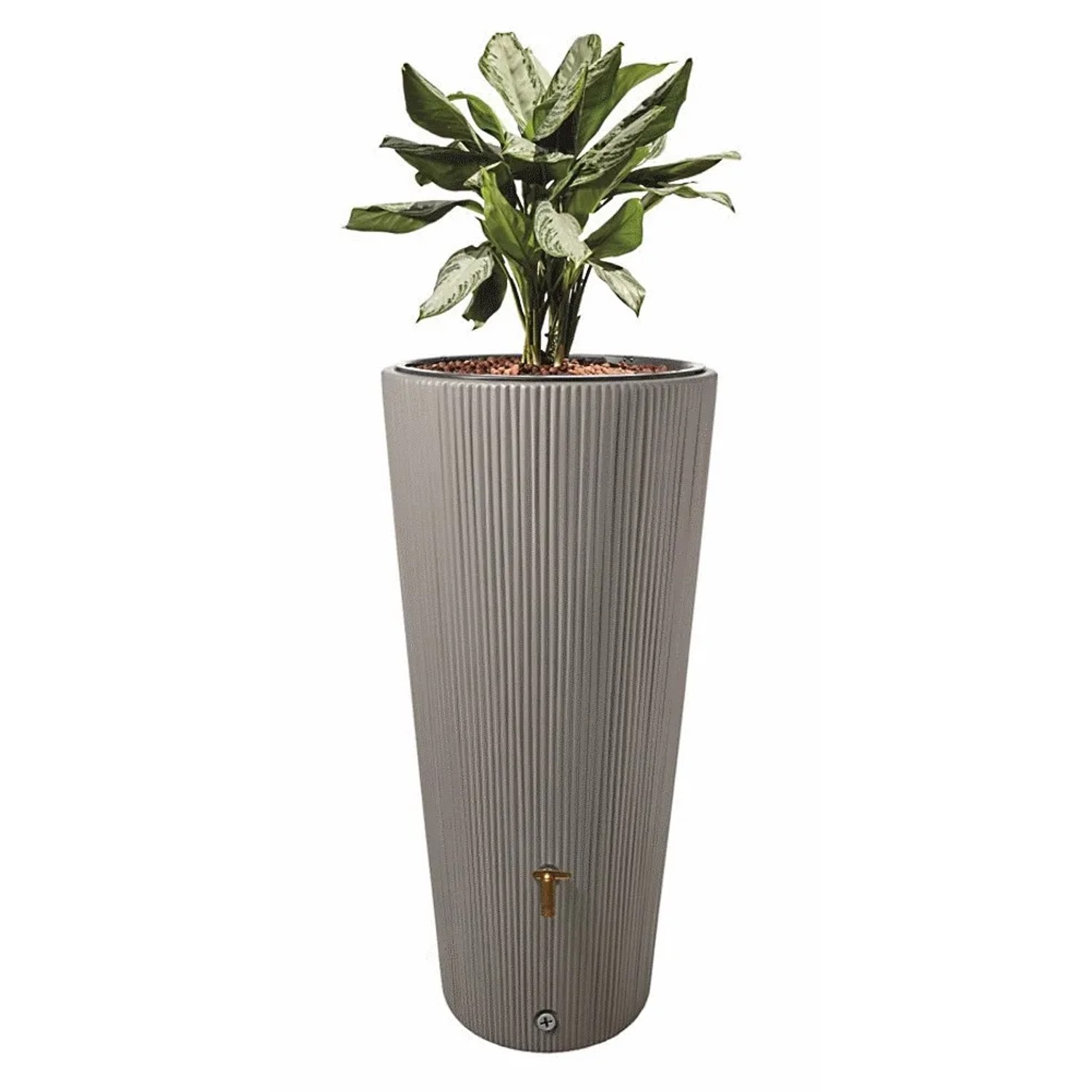 Zbiornik na deszczówkę 4rain VASO DECOR w kolorze szarości cynku, 220 l z wkładem na rośliny i kranem.