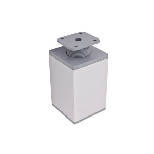 Noga meblowa Hettich, kwadratowa, 100-115 mm, stal w kolorze aluminium, z regulacją wysokości.
