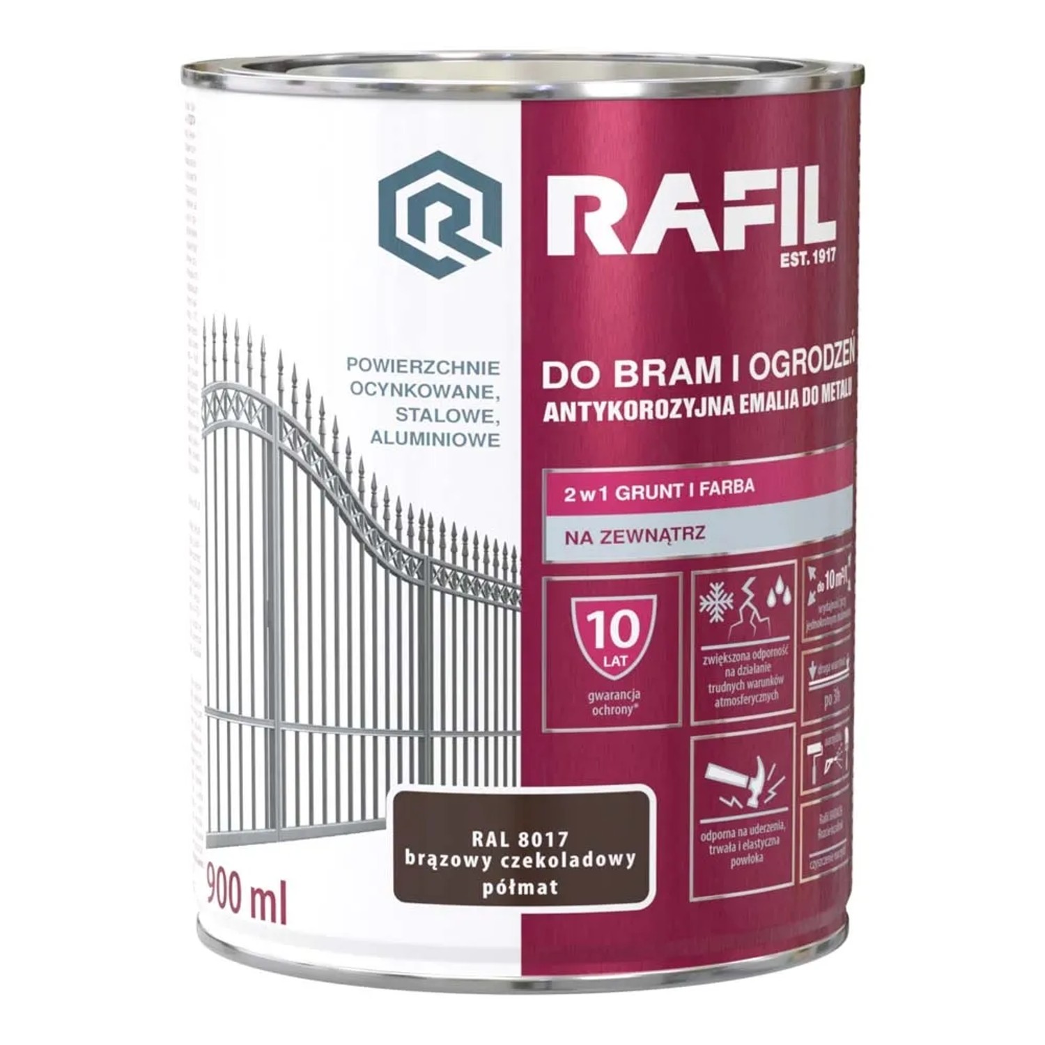 Emalia Rafil do bram i ogrodzeń brąz RAL8017 0,9L