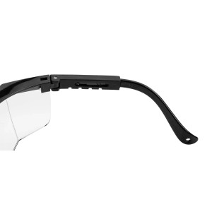 Zbliżenie: Niebieskie okulary ochronne LUX Panorama z regulowanym zausznikiem.