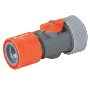 Złączka do wody Gardena z zaworem odcinającym, pomarańczowo-szara.
