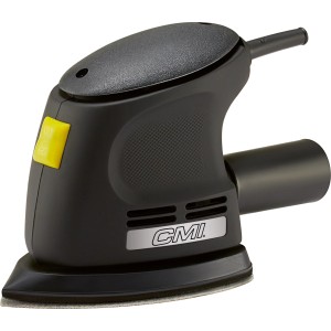 Szlifierka delta CMI C-SWS-105 B, czarna szlifierka z odsysaniem pyłu i żółtym włącznikiem.
