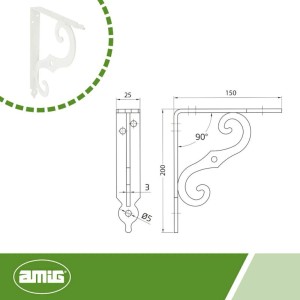 Agas Wspornik do półki 200 × 150 mm biały ornament