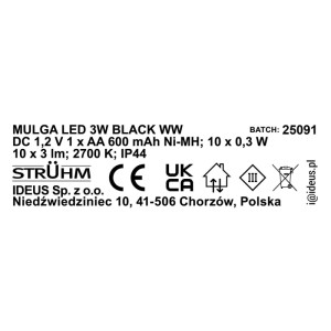 Struhm Girlanda solarna MULGA LED 3W 2700K 10x3lm IP44 3,8m czarna