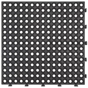 Czarna platforma t.b.t. z wieloma okrągłymi wycięciami.