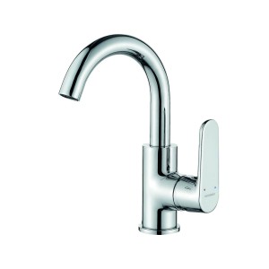 Błyszcząca, chromowana bateria umywalkowa t.b.t., idealna do nowoczesnych łazienek.