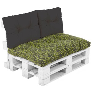 t.b.t. Zestaw poduszek ogrodowych z oparciem, szare poduszki i wzór liści do mebli z palet.