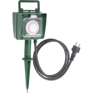 Zielony zegar sterujący t.b.t. do ogrodu z kolcem i kablem.