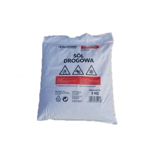 Worek soli drogowej, 5 kg, do zwalczania lodu i śniegu na chodnikach.