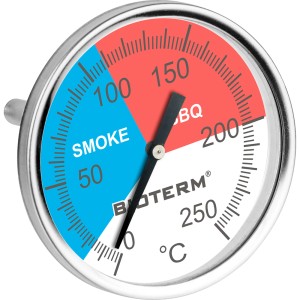 Termometr do BBQ z oznaczeniem wędzenia i grillowania do 250°C.