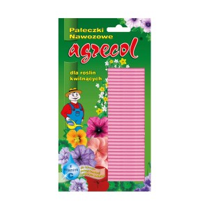 Pałeczki nawozowe Agrecol do roślin kwitnących, różowe, do nawożenia roślin doniczkowych i balkonowych.
