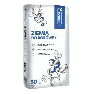 Worek ziemi do borówek, 50L, marka Sobex. Idealna do zdrowego wzrostu i obfitych zbiorów.