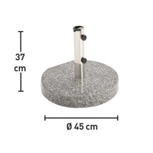 Szara granitowa podstawa parasola, średnica 45 cm, ze srebrną rurą.