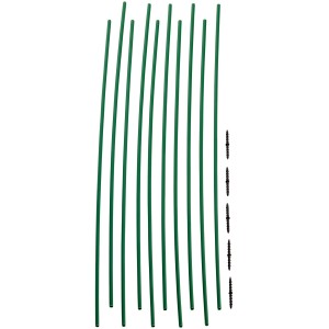 Zestaw 10 zielonych podpórek do roślin o długości 50 cm.