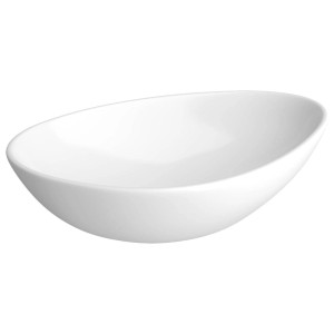 Owalna, biała umywalka nablatowa t.b.t. do łazienki.