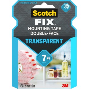 Taśma montażowa Scotch-Fix Transparent, dwustronna, 19mm x 5m, udźwig do 7kg.