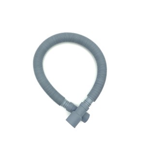 Szary wąż do pralki, elastyczny i żebrowany.