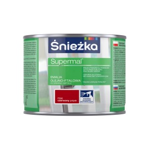 Puszka emalii Śnieżka Supermal, czerwony połysk, do drewna i metalu.