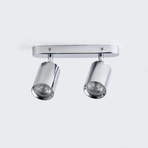 Chromowana listwa oświetleniowa LED z dwoma reflektorami, idealna do nowoczesnych wnętrz.