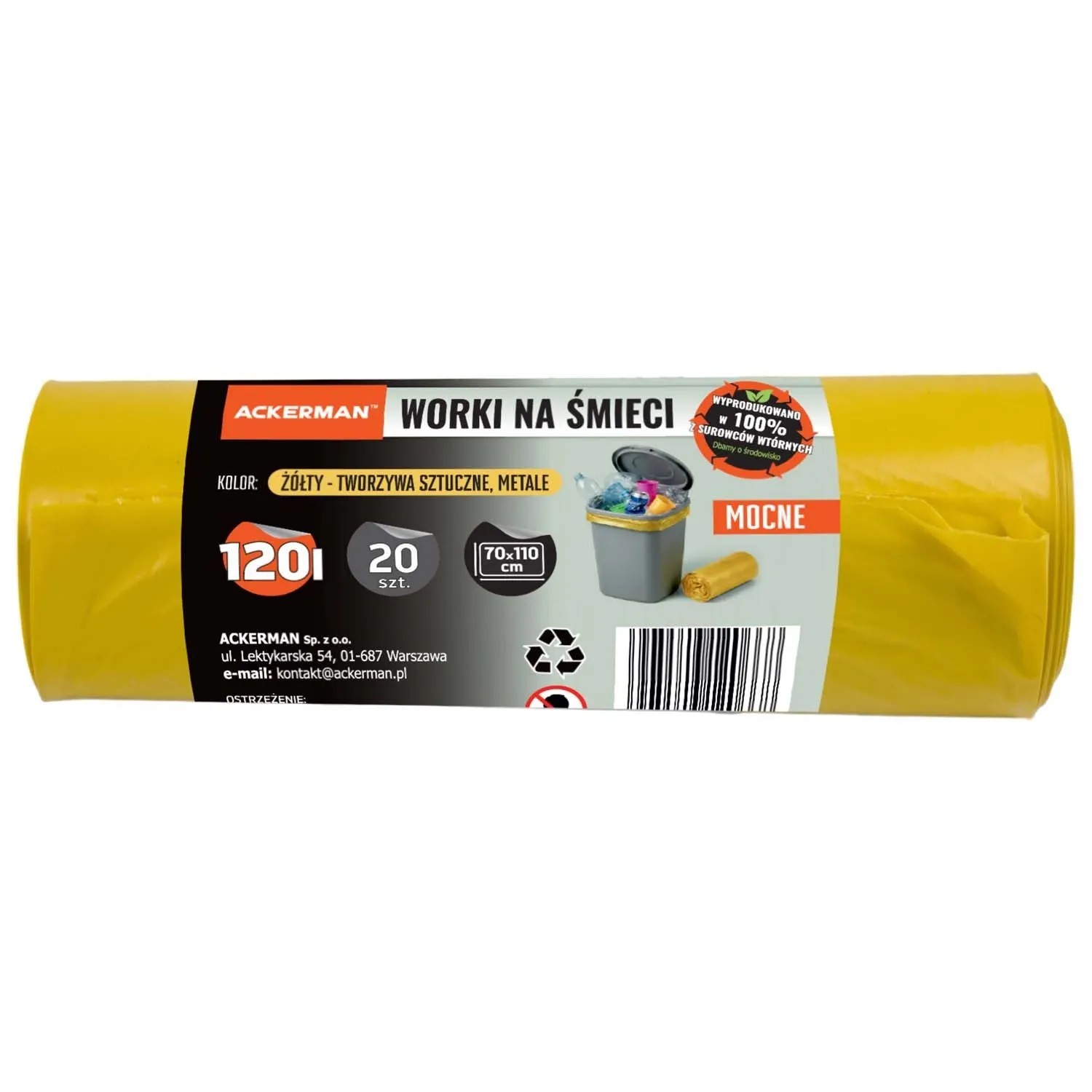 Ackerman Worki do segregacji śmieci żółte - tw. sztuczne, metal 120l 20 szt.