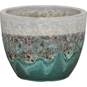 Dekoracyjna doniczka t.b.t. z gradientem kolorów i teksturowaną powierzchnią.