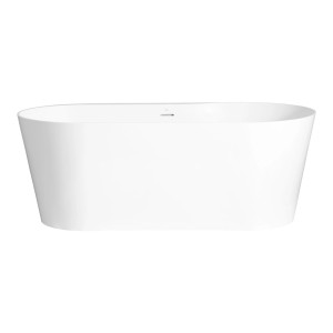 Wolnostojąca wanna w kolorze białym, owalny kształt.