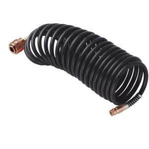 Czarny spiralny wąż t.b.t. do kompresorów ze szybkozłączką.