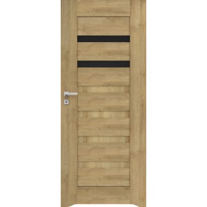 Nowoczesne drzwi wewnętrzne w kolorze drewna z czarnymi akcentami. Drzwi do wnętrz.