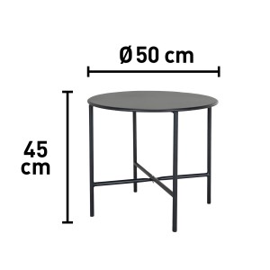 Okrągły czarny stół ogrodowy, Ø 50 cm. Mały stalowy stolik bistro na balkon lub patio.