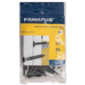 Wkręty Rawlplug do ścian pustych, 5x35mm, 50 sztuk w opakowaniu.