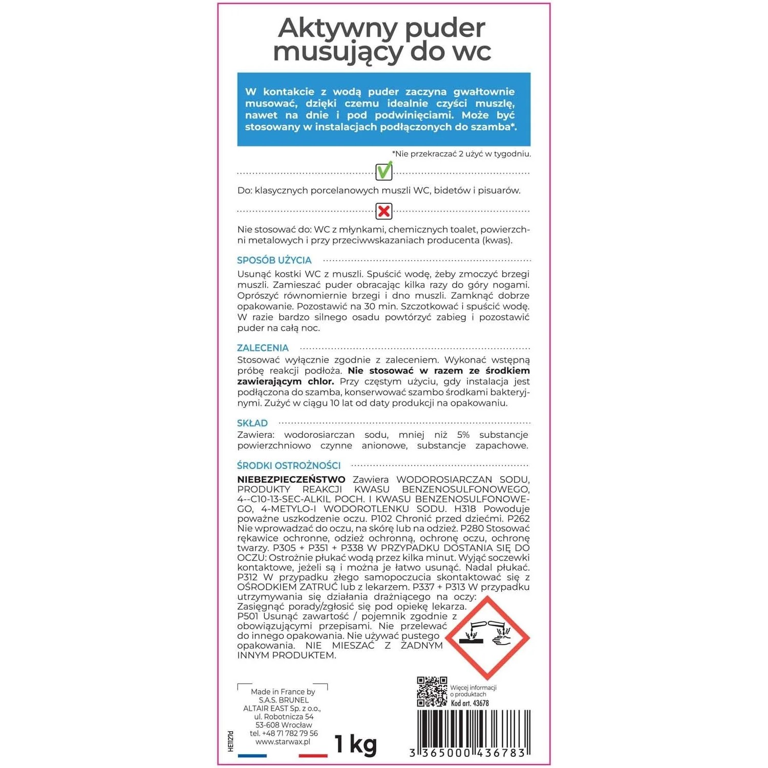 Starwax Aktywny Puder Musujący do WC 1 kg