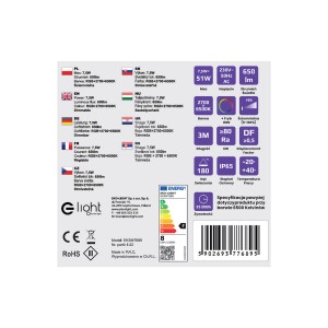 Specyfikacja techniczna taśmy LED t.b.t.: moc 7,5W, strumień świetlny 650lm, temperatura barwowa RGB+2700-6500K.