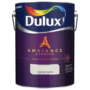 Wiadro z farbą Dulux Ambiance Ceramic Comfort White do ścian i sufitów.