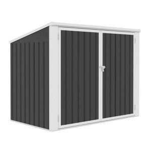 Szary pojemnik na odpady t.b.t. z podwójnymi drzwiami i białą ramą.