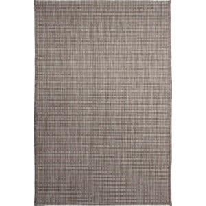 Prostokątny, brązowy dywan z krótkim włosiem.