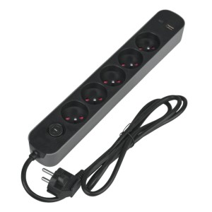 DPM Listwa ochronna z wyłącznikiem 5-gniazdowa 2P+Z + 2xUSB biała 1,5 m