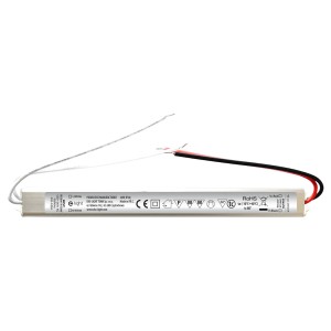 Transformator LED do taśm LED, prostokątny, z kablami przyłączeniowymi.