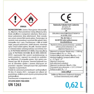 Etykieta z instrukcjami bezpieczeństwa i stosowania dla lakieru podkładowego t.b.t.