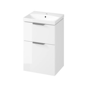 Biała szafka pod umywalkę t.b.t. z dwiema szufladami do łazienki.